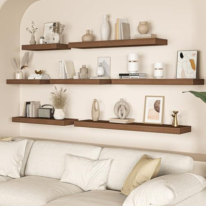 40 Inch Floating Shelves, 12 Inch Deep Wall Shelves, 40 x 12 Floating Shelf Set of 2, Walnut Wood Floating Shelf Wall Mounted, Large Kitchen Living Room Bedroom Bathroom Storage Shelves