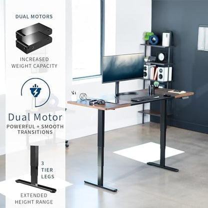 VIVO Electric Dual Motor Standing Desk, 71" x 30" Black/Vintage Brown Top