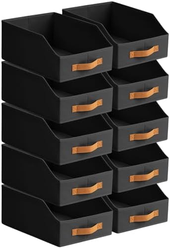 10 Pack Collapsible Bins for Shelves, Closet Organizer, Black