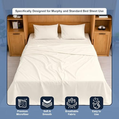 Cottington Lane Ivory Sheets for Murphy Bed Mattress, 4 Piece Premium Ultra Soft Brushed Microfiber Twin XL Size Wall Bed Sheet Set, 6-10 Inch Deep Pocket with All-Around Elastic