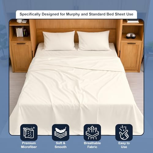 Cottington Lane Ivory Sheets for Murphy Bed Mattress, 4 Piece Premium Ultra Soft Brushed Microfiber California King Size Wall Bed Sheet Set, 6-10 Inch Deep Pocket with All-Around Elastic