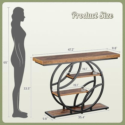 Huuger 47.2 Inch Entryway Table, Industrial Console Sofa Table with Storage