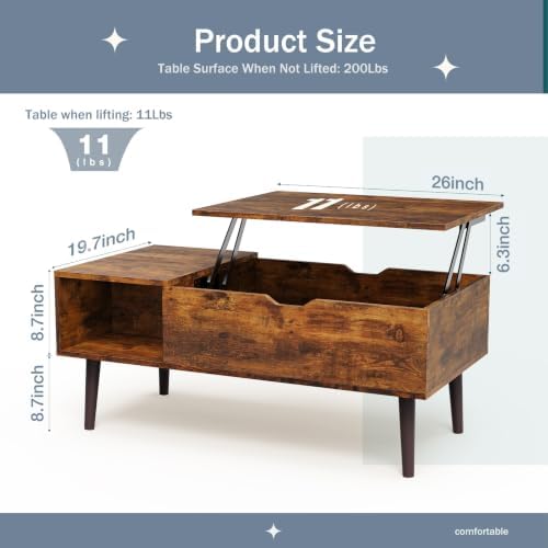 DUMOS Coffee Tables with Storage, Lifting Top for Living Room