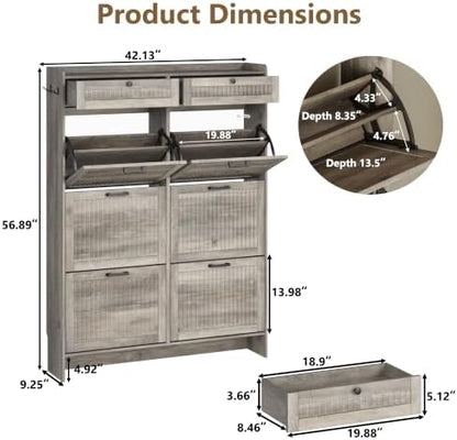 Shoe Cabinet for Entryway with 6 Flip Drawers & 2 Storage Drawers