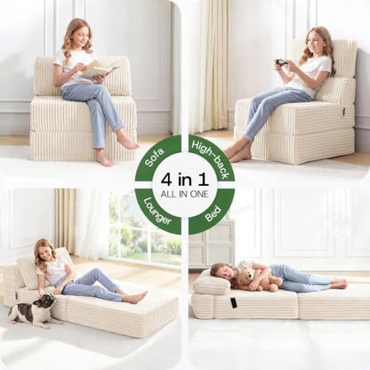 Folding Sofa Bed Convertible 4 in 1 Sleeper Chair Beige Single XL