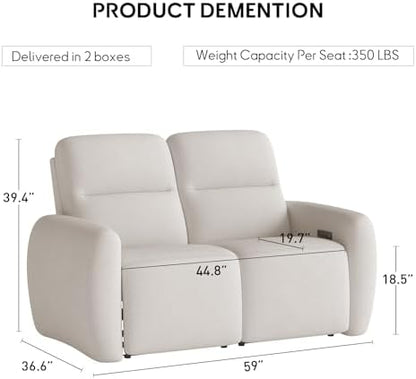 Bonzy Home Power Recliner Loveseat Sofa, Overstuffed Reclining Couch with USB and Type-c Charge Ports, Recliner Love Seat Couches for Living Room, Home Theater, RV (Beige, Fabric)
