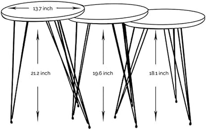 Set of 3 Nesting End Tables Round Wood Stacking Coffee Side Accent Sofa Table with Metal Legs for Living Room, Home Office, Nightstands for Bedroom (Black Marble)