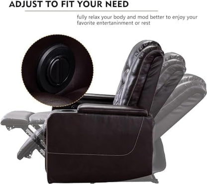 CANMOV Electric Power Recliner Chair Set of 4, Breathable Leather Home Theater Seating with Hidden Arm Storage, Power Recliner Chair for Living Room with USB Ports and Cup Holders,Brown