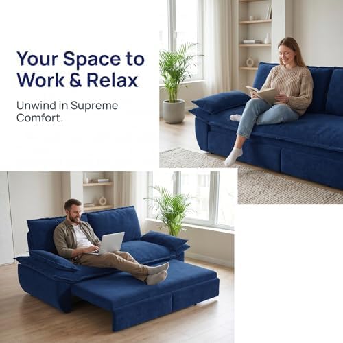 73.2" Sofa Bed Queen, 3-in-1 Pull Out Sofa Bed with Pillow Armrest, Modern Velvet Convertible Sleeper Futon Sofa for Living Room Small Space, Apartment, Bedroom, Blue