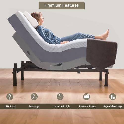 Premium Full Adjustable Bed with 14 Inch Prime Gel Memory Foam Sleep System, Massage, Zero Gravity, Anti-Snore, Programmable Memory Positions, USB, Underbed Lighting, Zero Clearance
