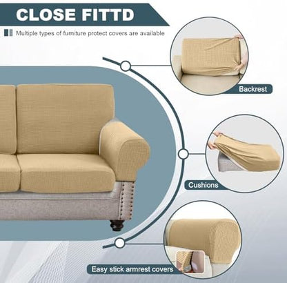 UNBBRRL Seat Cushion Cover and Back Covers for Corner Sofa Stretch Jacquard, Non Slip L Shaped Sofa Slipcover with Storage Ottoman, Sectional Couch Cover for Chaise Lounge (Mustard,47 x 47 x 6”)