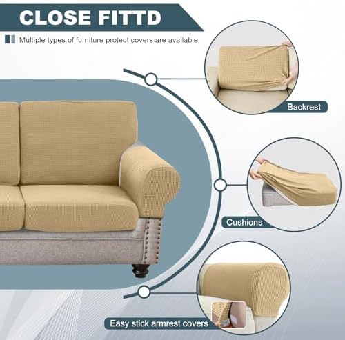 Seat Cushion Cover and Back Covers for Corner Sofa Stretch Jacquard, Non Slip L Shaped Sofa Slipcover with Storage Ottoman, Sectional Couch Cover for Chaise Lounge (Mustard,Ottoman 39 x 39 x 19”)