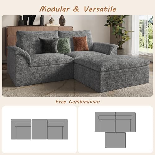 EASE MOOSE 83" Loveseat Sofa with Ottoman, Boneless Couch for Living Room
