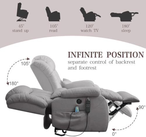 Infinite Position Lay Flat Power Lift Recliner Chair for Elderly, Grey
