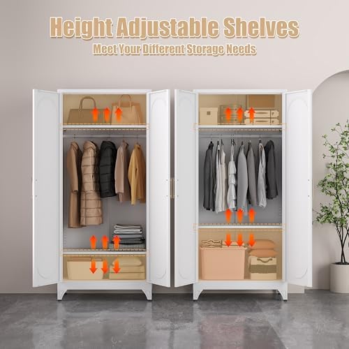Armoire Wardrobe Closet with Hanging Rod and 2 Adjustable Shelves