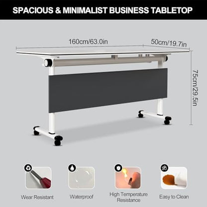 Folding Conference Table Modern Large Mobile Meeting Table Rolling Conference Room Tables with Wheels Seminar Tables for Office Training Classroom (4, Deep Grey, 63" D X 19.7" W X 29.5" H)