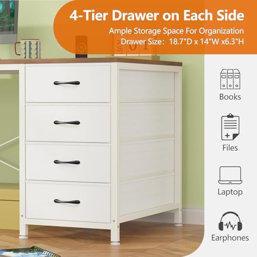 95" 2 Person Desk with 8 Fabric Drawers for Home Office, Living Room