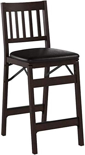 Stakmore Solid Wood Dining Table Counter Stools Set - Bonded Leather Padded Upholstered Seat & Steel Folding Mechanism, Espresso