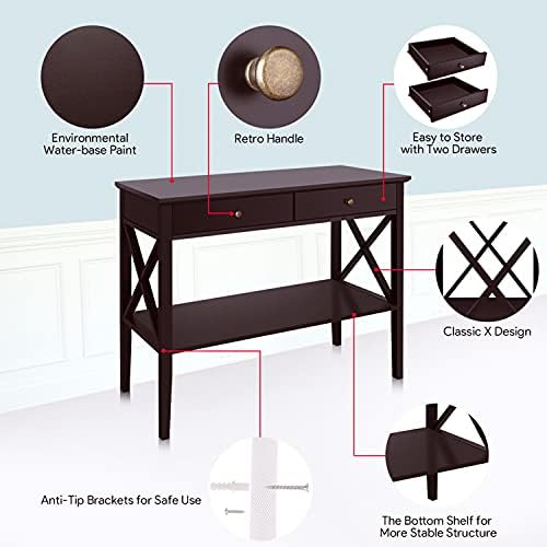 ChooChoo 39" Entryway Table with Drawers and Storage Shelf
