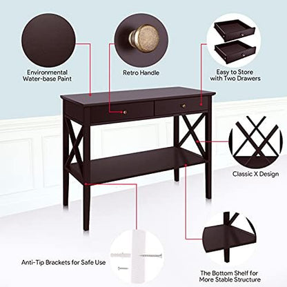 ChooChoo 39" Entryway Table with Drawers and Storage Shelf