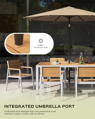 Vexwalx 10 Pcs Outdoor Dining Set, 67" HDPS Dining Set for 8, White-Teak