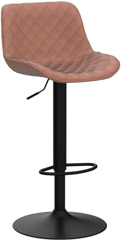 YOUTASTE Coffee Brown Bar Stools Set of 2 Adjustable Counter Height Barstools Faux Leather Bar Stool with Back Swivel Modern Metal Diamond Bar Chairs Home Kitchen Island Restuarant