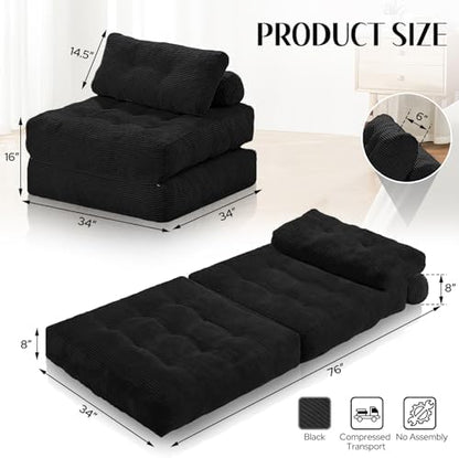 Folding Sofa Bed,Convertible Sleeper Chair Bed w/2-Pillow & Handle