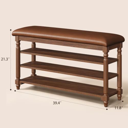 Yoobure Shoe Rack for Entryway - 39.4" Wood Shoe Storage Bench with Cushion