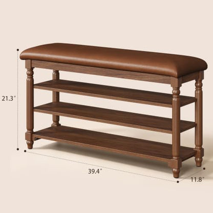 Yoobure Shoe Rack for Entryway - 39.4" Wood Shoe Storage Bench with Cushion