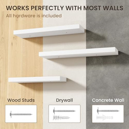 FLYJOE 30 Inch Floating Shelves, 6.5 Inch Deep White Shelves Set of 2