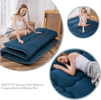 MAXYOYO Japanese Futon Mattress - Thicken Sleeping Pad & Guest Room Mattress, Thick Soft and Comfortable, Bluestone, Full