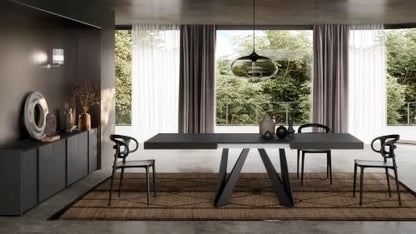 Mobili Fiver, Romina Extendable Table 55.1(86.6) x35.4 in, Ashwood Black with Black Iron Legs, Made in Italy