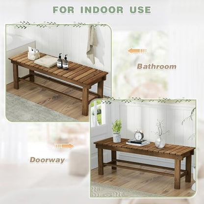 Outdoor Garden Wood Bench, 47.25" Backless Weatherproof Bench Carbonized