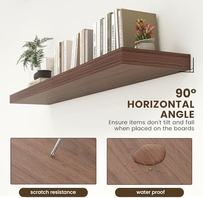 FLYJOE 72 Inch Floating Shelf, 12'' Deep Walnut Shelves for Wall Set of 1