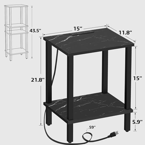 TUTOTAK End Table with Charging Station, Side Table, Nightstand