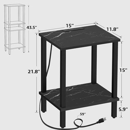 TUTOTAK End Table with Charging Station, Side Table, Nightstand