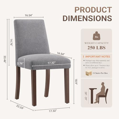 MALOL Upholstered Dining Chairs Set of 4, Modern Kitchen Chairs with High Back, Padded Fabric Dining Room Chair with Solid Wood Legs for Restaurant/Cafe/Home, Grey