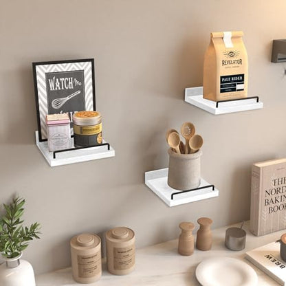 RYOFOBETTO Small Floating Shelf, 6 X 6 Inches Farmhouse Wall Shelves for Living Room, Bedroom, Picture Frames, Plants, Kitchen, Set of 3 (White and Black)