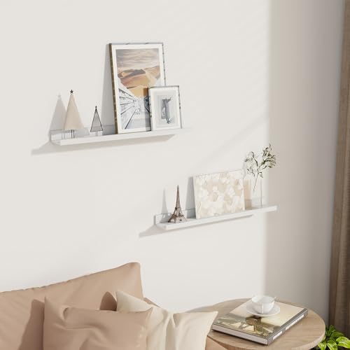 Picture Ledge Shelf, 24 Inch White Floating Shelves Set of 2