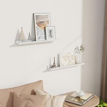 Picture Ledge Shelf, 24 Inch White Floating Shelves Set of 2