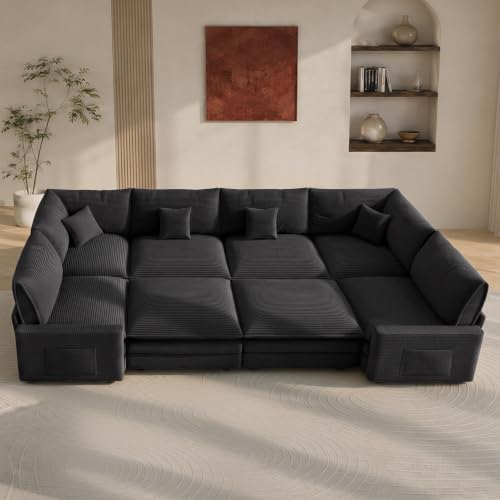 Oversized Modular Sectional Sofa, Cloud Couch with 2 Ottomans & 2 Corners