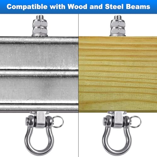 4Pcs Heavy Duty Swing Hangers with Bearings Swing Hooks for Wood & Metal Beams Stainless Steel Swing Hardware Bolts for Hanging Hammocks Chair, Yoga Swings, Porch Swing 5" X M2/5", 1500LB Capacity