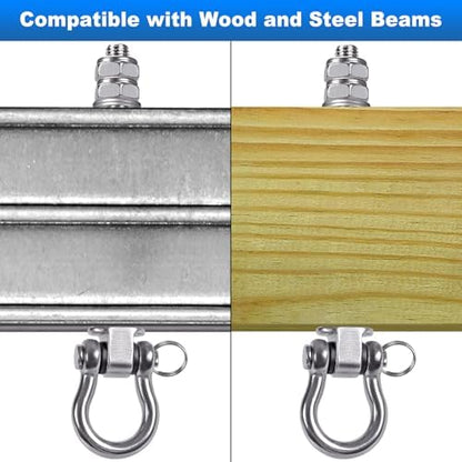 4Pcs Heavy Duty Swing Hangers with Bearings Swing Hooks for Wood & Metal Beams Stainless Steel Swing Hardware Bolts for Hanging Hammocks Chair, Yoga Swings, Porch Swing 5" X M2/5", 1500LB Capacity