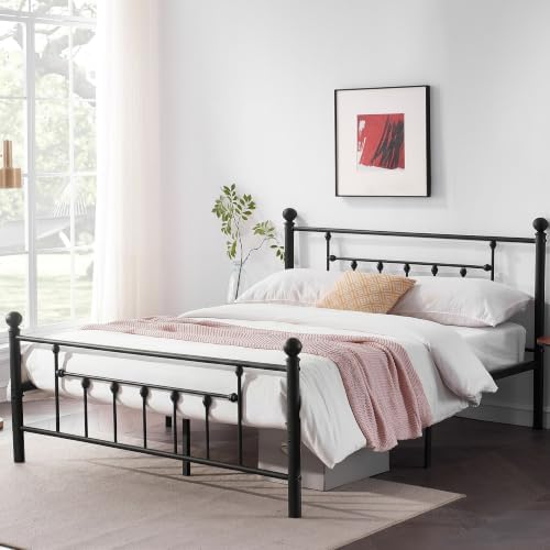VECELO Queen Size Metal Platform Bed Frame with Headboard,No Box Spring Needed/Mattress Fundation/Victorian Vintage Style