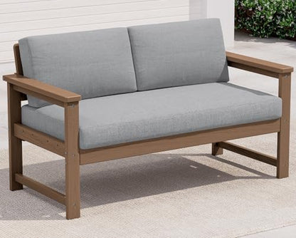 SERWALL HDPE Outdoor Loveseat with Cushion, Outdoor Sectional Furniture Set
