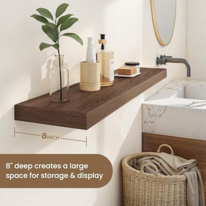 Dreamland 16 Inches Wall Mounted Wood Floating Shelves, Walnut, 2 Pack