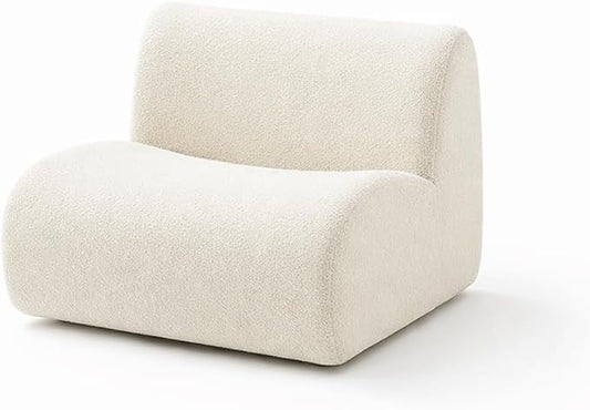 Sofa Chair, Modern Boneless Sofa with Deep Seat, Sherpa Boucle Cloud Couch for Living Room, Cozy Teddy L-Shaped Couches, No Assembly, White, Sofa Chair