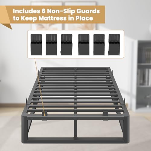 18 Inch Metal Cal King Bed Frame with Rounded Corner, Steel Support
