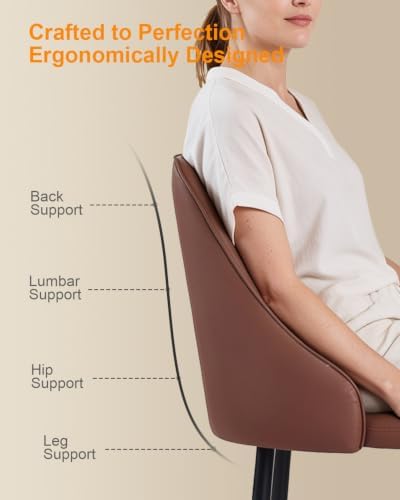 Rose Brown Leather High Back Dining Chairs Set of 2