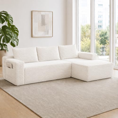 96 inch Boneless Couch, Modular L-Shaped Cloud Sectional Sofa, White